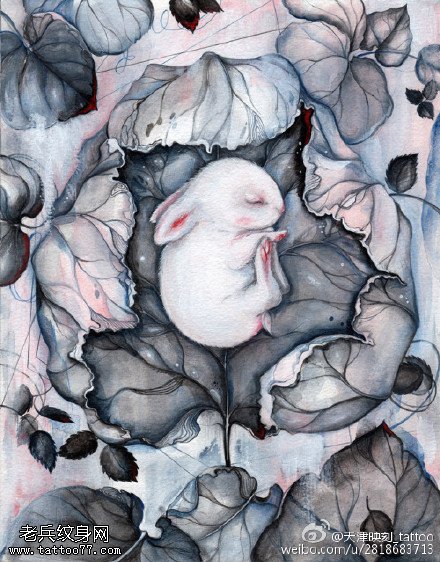 一只开的兔宝宝纹身图案