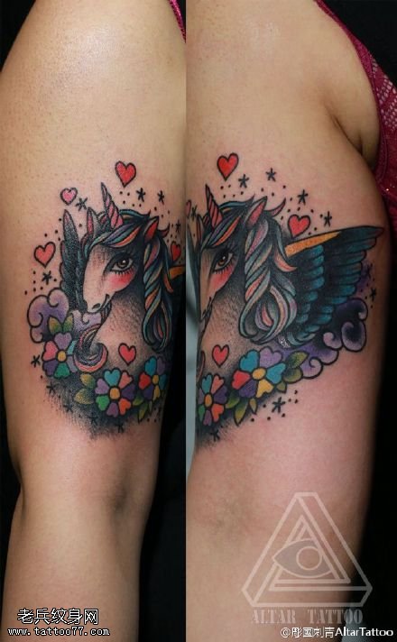 彩绘天使骏马纹身图案