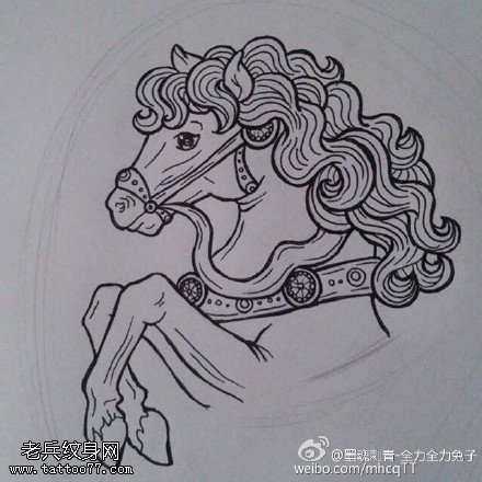 手稿奔驰的骏马纹身图案