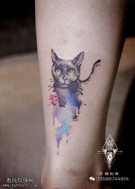 水彩小猫咪纹身图案