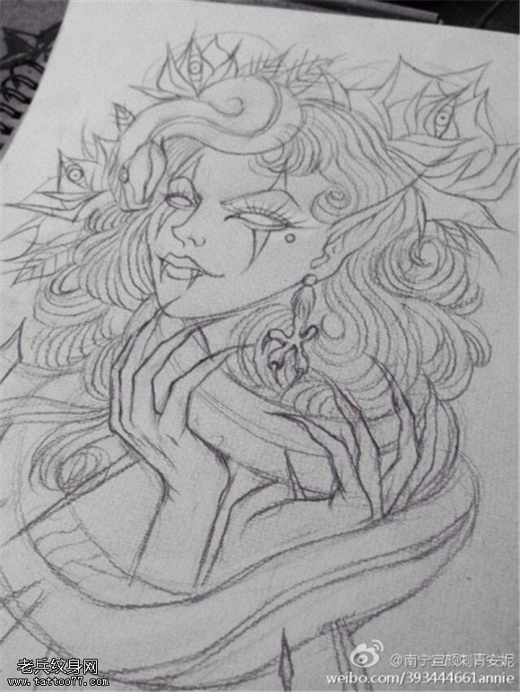 女郎蛇纹身手稿图片
