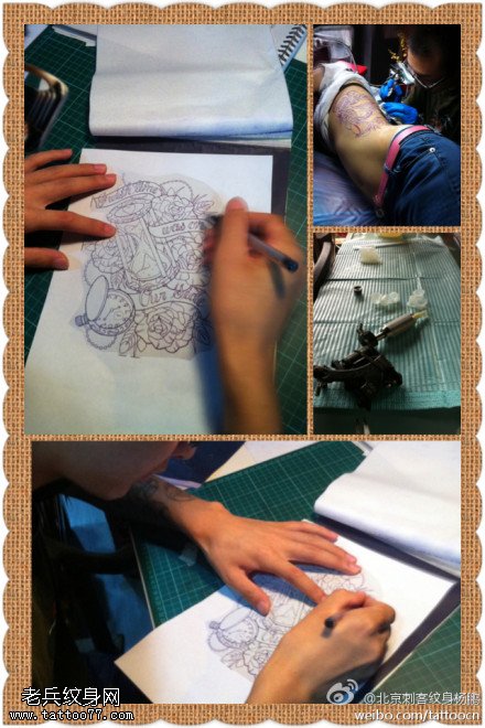 唯美时间沙漏纹身图案手稿