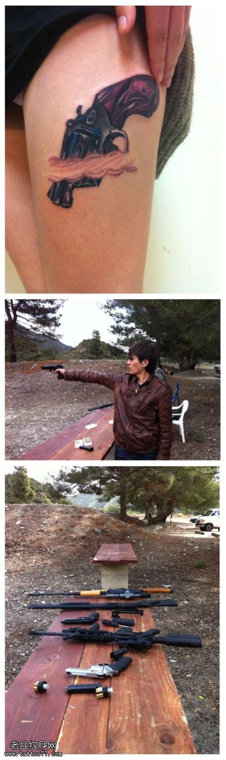 霸气帅酷手枪纹身图案