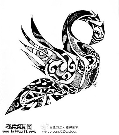 一幅鹅的剪纸画手稿纹身图案