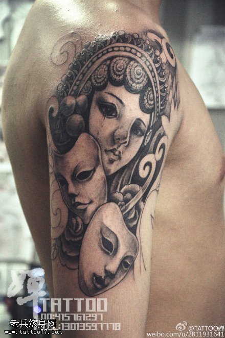 中国风国粹花旦纹身图案