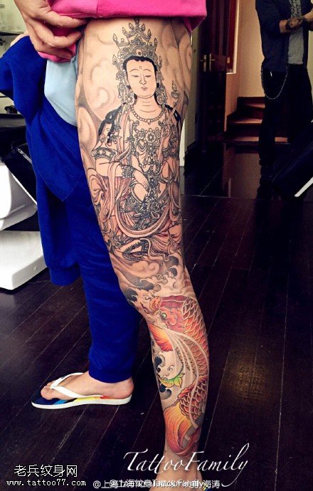 经典传统佛像锦鲤纹身图案
