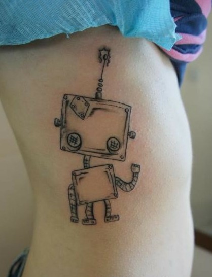 时尚女性腰部可爱好看的机器人纹身图图片