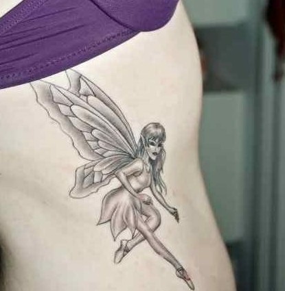 性感女性腰部个性黑白色调精灵纹身片图片