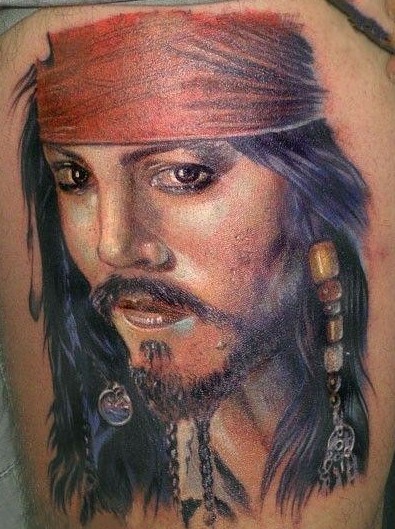 加勒比海盗杰克船长纹身作品图片