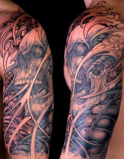 复古诡异骷髅头刺青作品图片