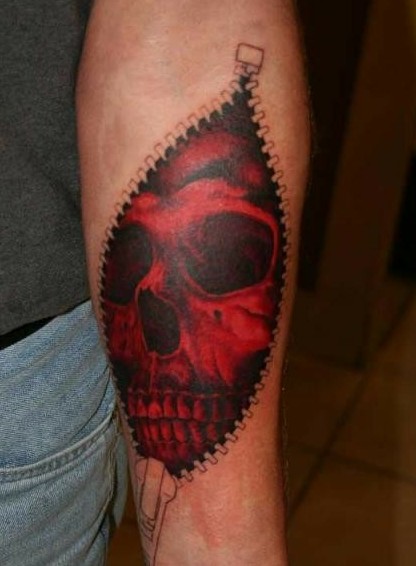 红色骷髅纹身图片
