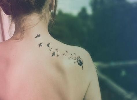 性感肩部蒲公英唯美纹身图片