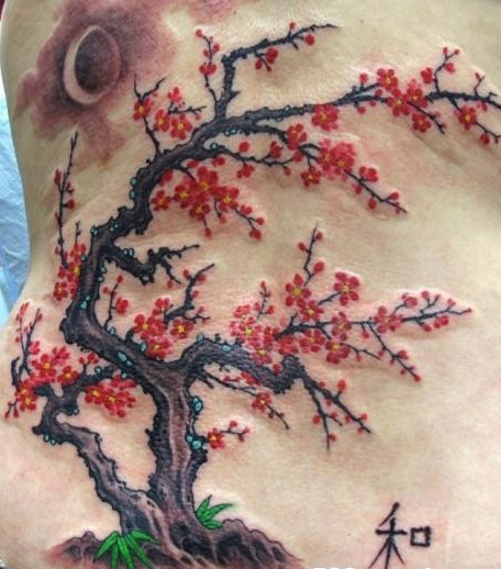 日本的樱花腰部纹身图片