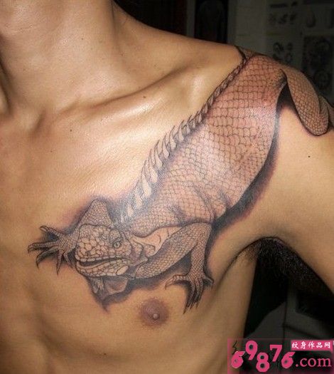 男人披肩半胛蜥蜴刺青图片