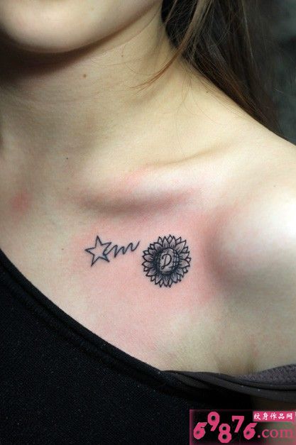 锁骨上星星向日葵纹身小图图片