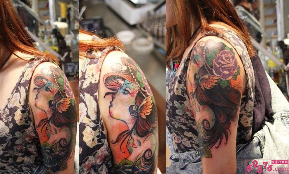 大臂纹身女头像图片