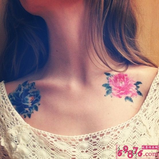 唯美肩部牡丹花纹身图片