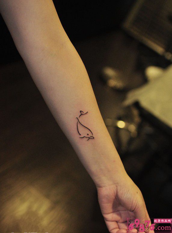 小臂萌海豚简约纹身图片
