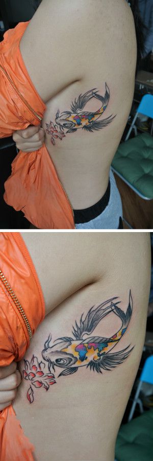 侧腰锦鲤小纹身图案图片