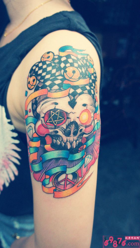 创意骷髅小丑欧美手臂纹身图片