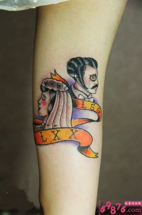 手臂父母头像英文刺青图案图片