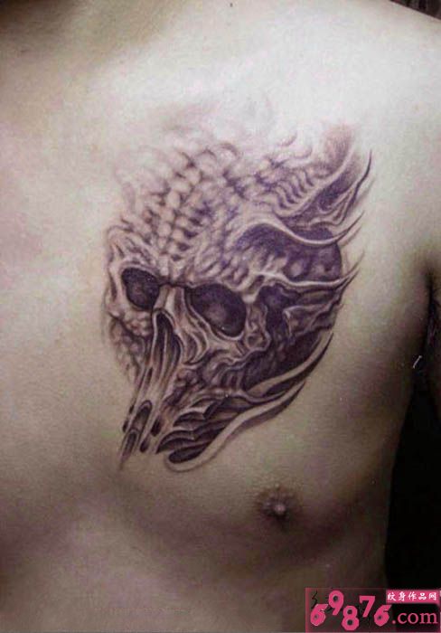 胸部魔鬼骷髅刺青图案图片