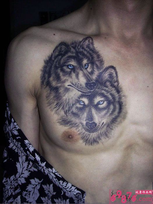 胸口狼头刺青图案图片