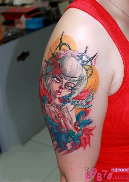 灵动美女精灵手臂纹身图片