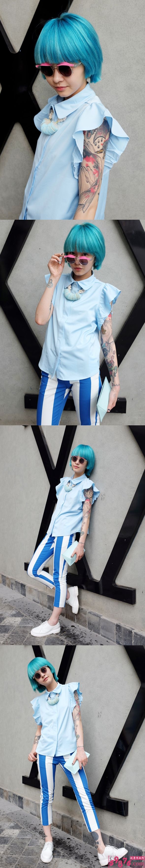 个性潮女花臂鲤鱼手臂纹身图片