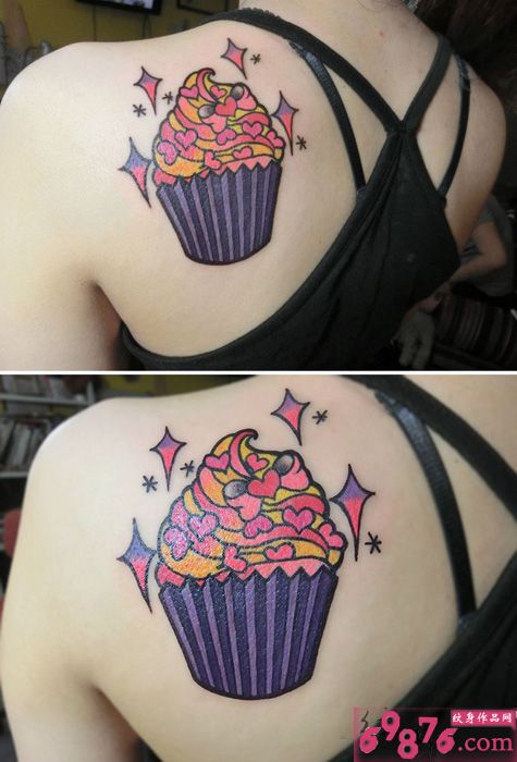 可爱小蛋糕唯美肩部纹身图片