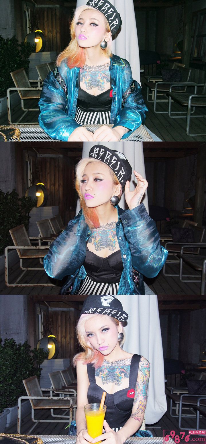 个性美女胸前霸气时尚纹身图片