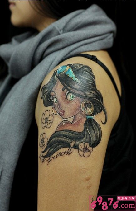 美丽黑公主头像手臂纹身图片