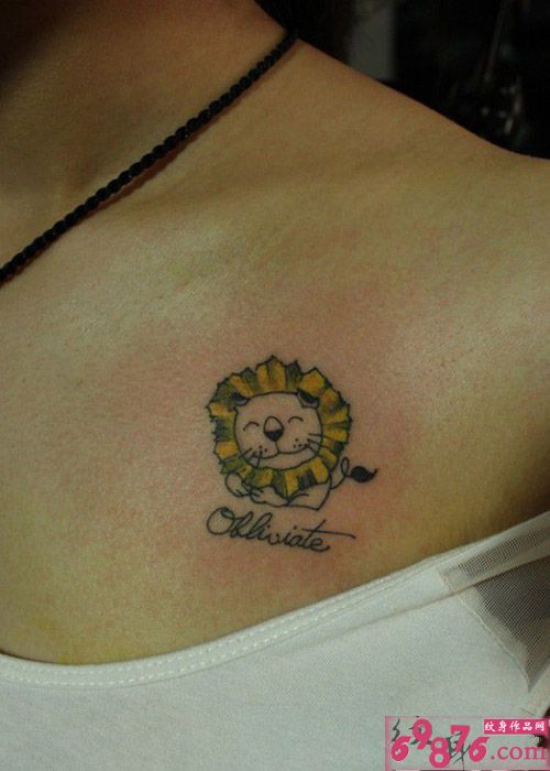 胸部可爱小狮子头像纹身图片
