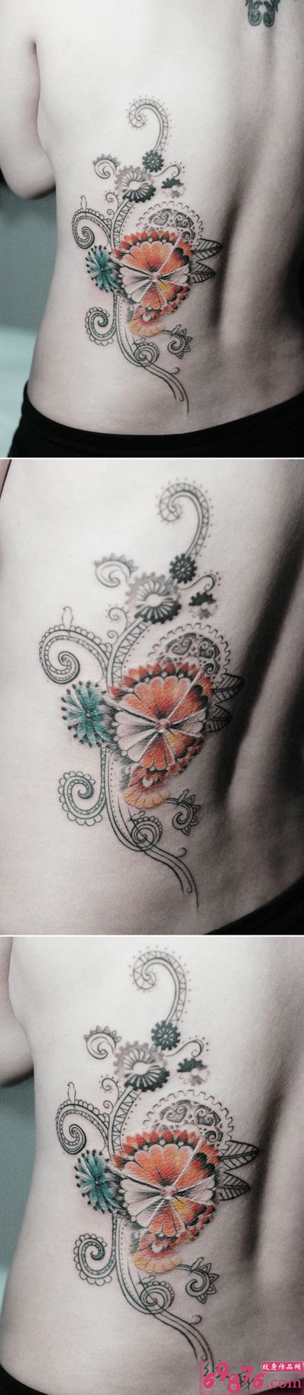 唯美雏菊与藤蔓细腰纹身图片