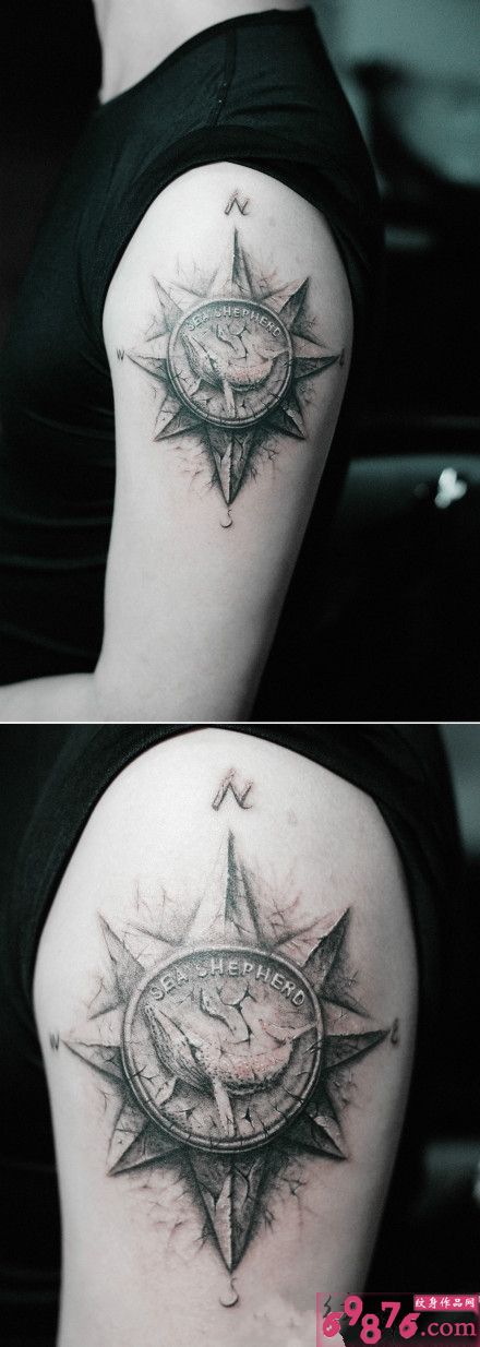 海洋标志与指南针创意纹身图片