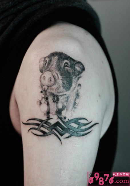 可爱宠物猪时尚手臂纹身图片