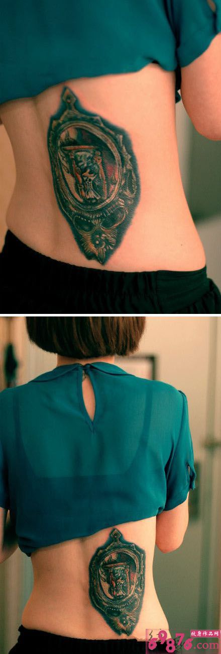 复古创意沙漏侧腰纹身图片