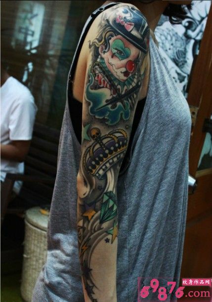 创意小丑花臂时尚纹身图片