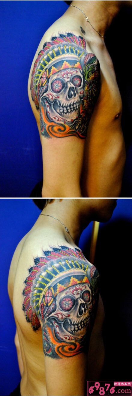 创意印第安人骷髅手臂纹身图片