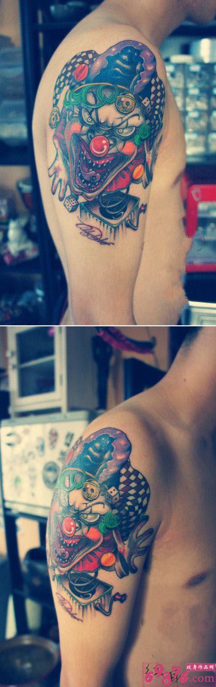 疯狂小丑欧美风手臂纹身图片