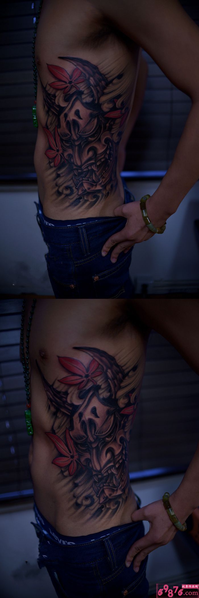 霸气般若腰侧纹身图片