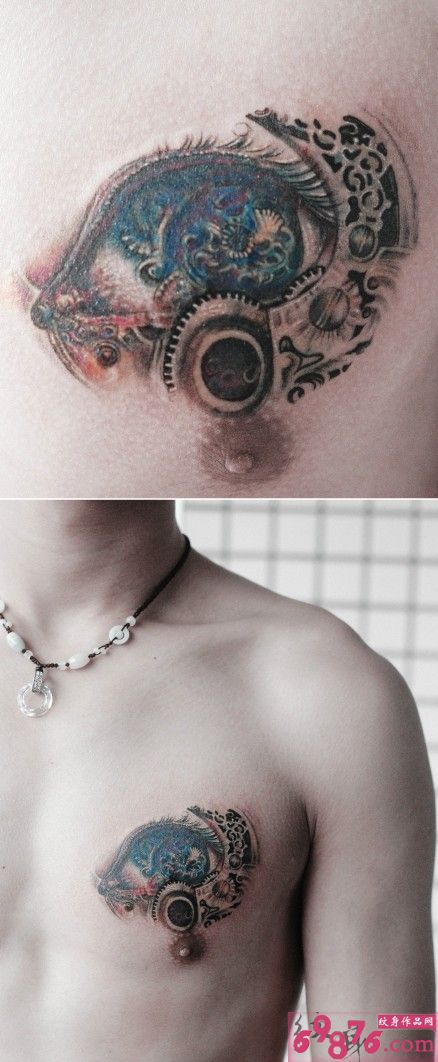 创意胸部欧美风纹身图片