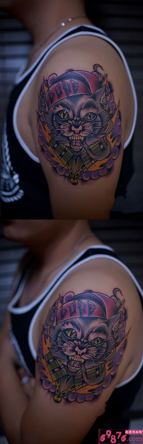 小坏猫霸气手臂纹身图片