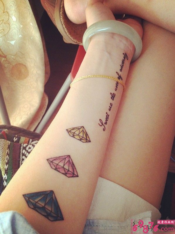 彩色钻石英文手臂纹身图片
