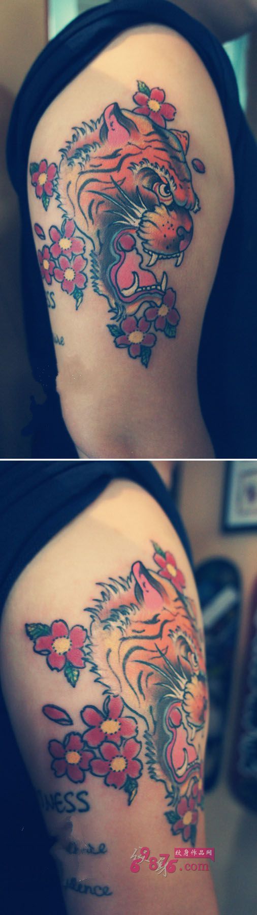 传统霸气大虎头手臂纹身图片