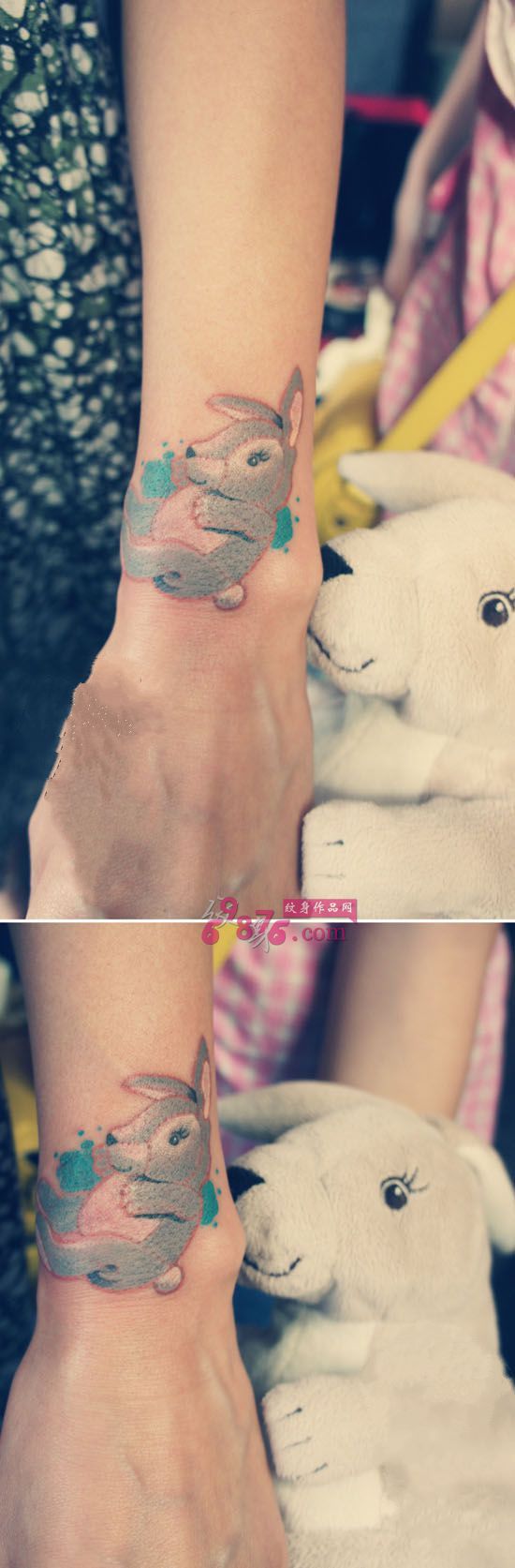 可爱玩偶兔子手臂纹身图片