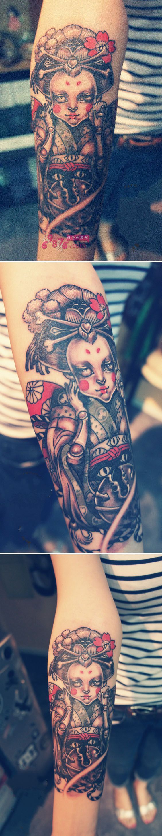 粉黛可爱小艺妓手臂纹身图片
