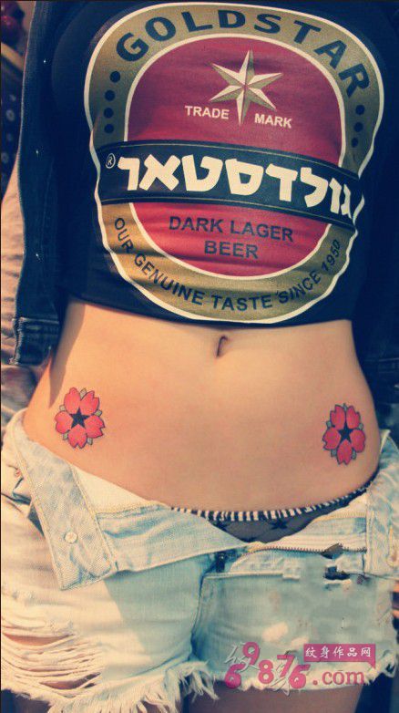 侧腰时尚小清新樱花纹身图片