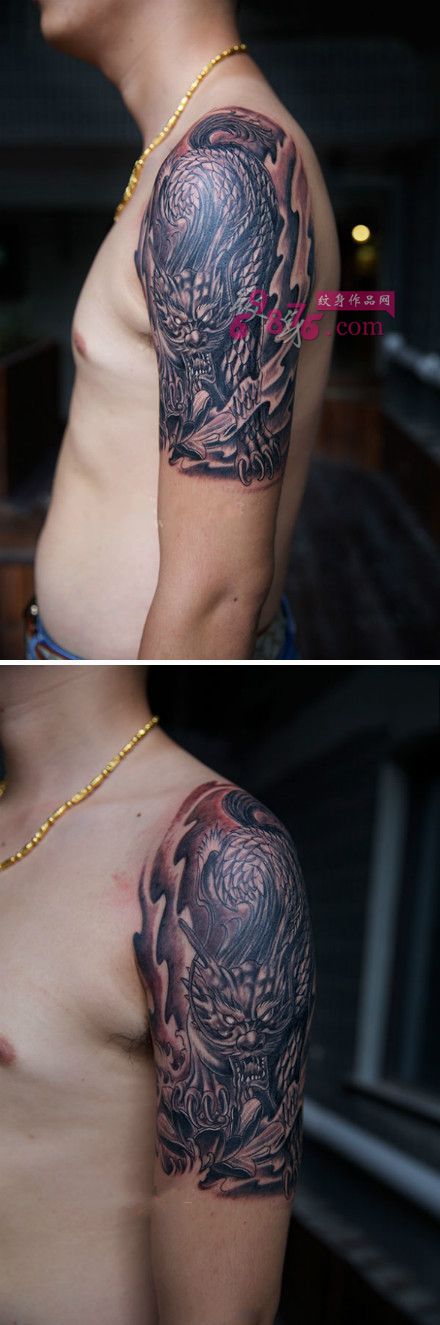 男人霸气麒麟兽纹身图片