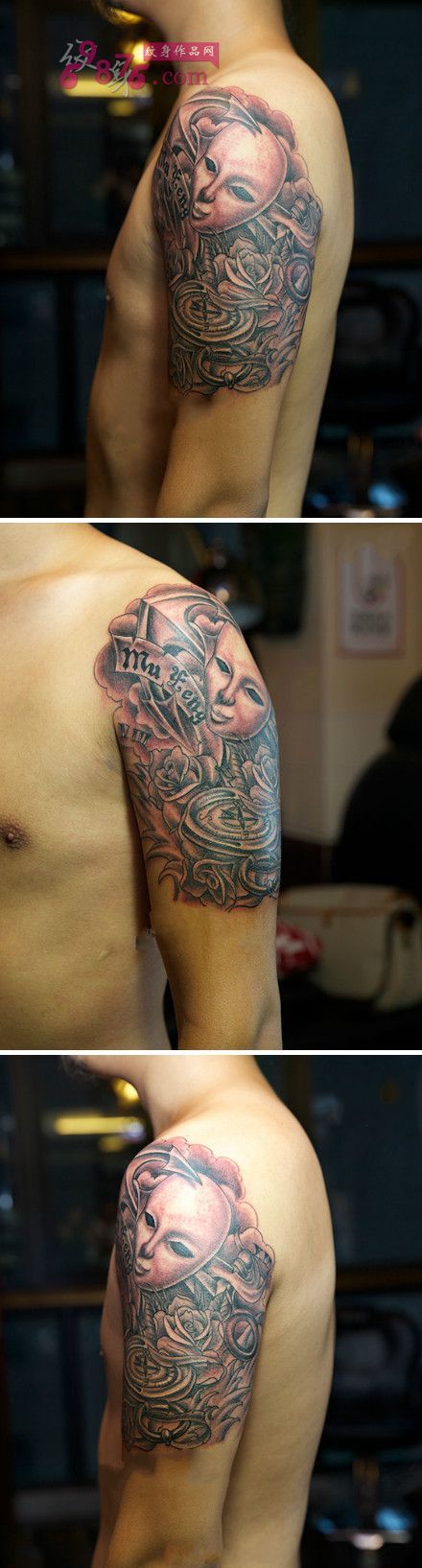 创意面具玫瑰复古纹身图片